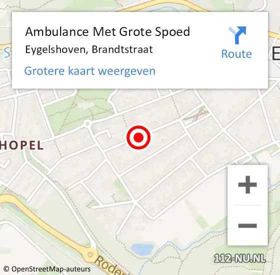 Locatie op kaart van de 112 melding: Ambulance Met Grote Spoed Naar Eygelshoven, Brandtstraat op 28 september 2014 08:08