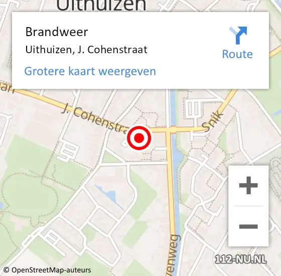 Locatie op kaart van de 112 melding: Brandweer Uithuizen, J. Cohenstraat op 6 maart 2024 09:26