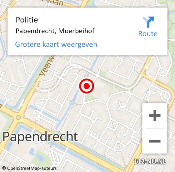 Locatie op kaart van de 112 melding: Politie Papendrecht, Moerbeihof op 6 maart 2024 09:31