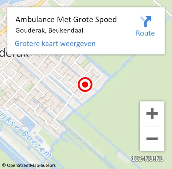 Locatie op kaart van de 112 melding: Ambulance Met Grote Spoed Naar Gouderak, Beukendaal op 28 september 2014 08:21