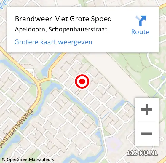 Locatie op kaart van de 112 melding: Brandweer Met Grote Spoed Naar Apeldoorn, Schopenhauerstraat op 6 maart 2024 10:03