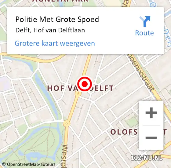 Locatie op kaart van de 112 melding: Politie Met Grote Spoed Naar Delft, Hof van Delftlaan op 6 maart 2024 10:03