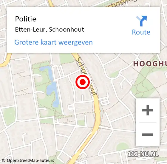 Locatie op kaart van de 112 melding: Politie Etten-Leur, Schoonhout op 6 maart 2024 10:04