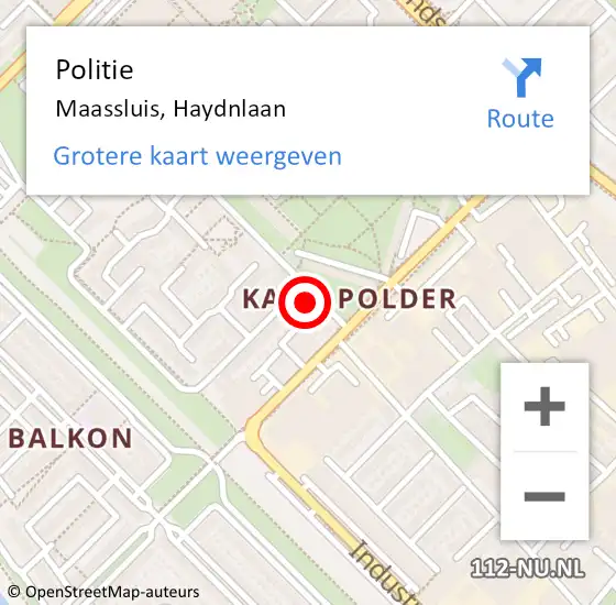 Locatie op kaart van de 112 melding: Politie Maassluis, Haydnlaan op 6 maart 2024 11:12