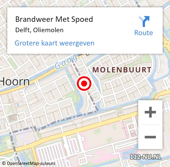 Locatie op kaart van de 112 melding: Brandweer Met Spoed Naar Delft, Oliemolen op 6 maart 2024 11:34