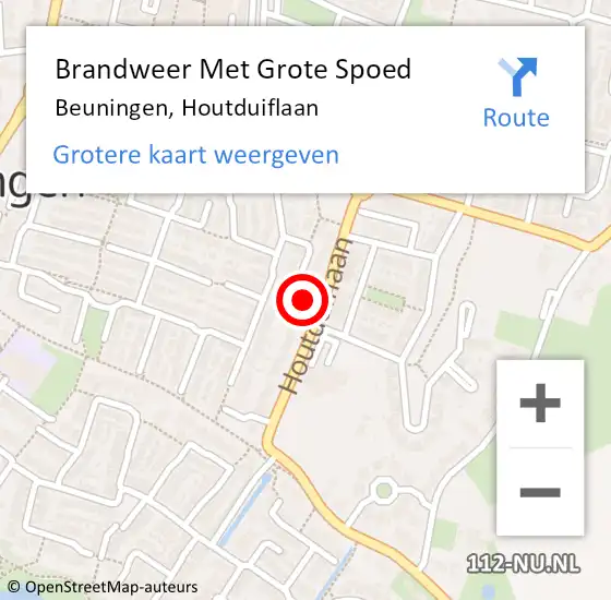 Locatie op kaart van de 112 melding: Brandweer Met Grote Spoed Naar Beuningen, Houtduiflaan op 6 maart 2024 11:46