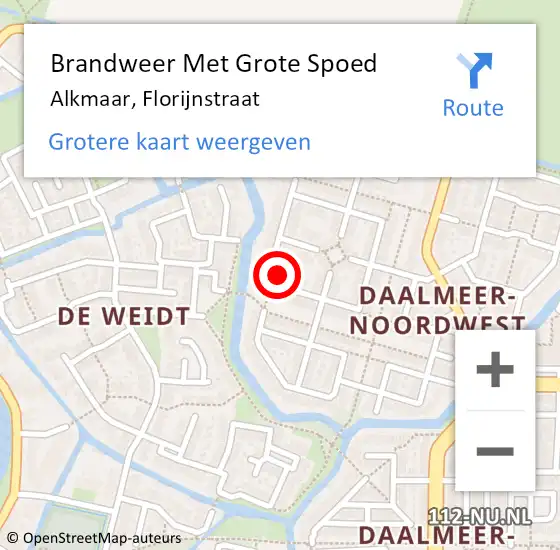 Locatie op kaart van de 112 melding: Brandweer Met Grote Spoed Naar Alkmaar, Florijnstraat op 6 maart 2024 12:08