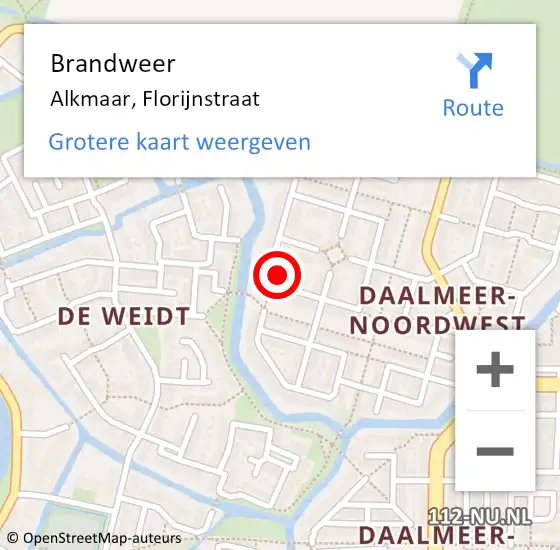 Locatie op kaart van de 112 melding: Brandweer Alkmaar, Florijnstraat op 6 maart 2024 12:28