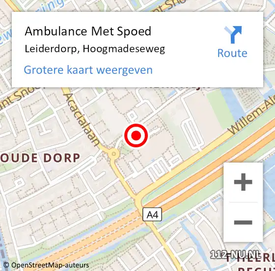 Locatie op kaart van de 112 melding: Ambulance Met Spoed Naar Leiderdorp, Hoogmadeseweg op 6 maart 2024 12:49