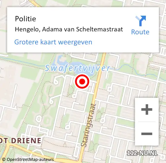 Locatie op kaart van de 112 melding: Politie Hengelo, Adama van Scheltemastraat op 6 maart 2024 12:55