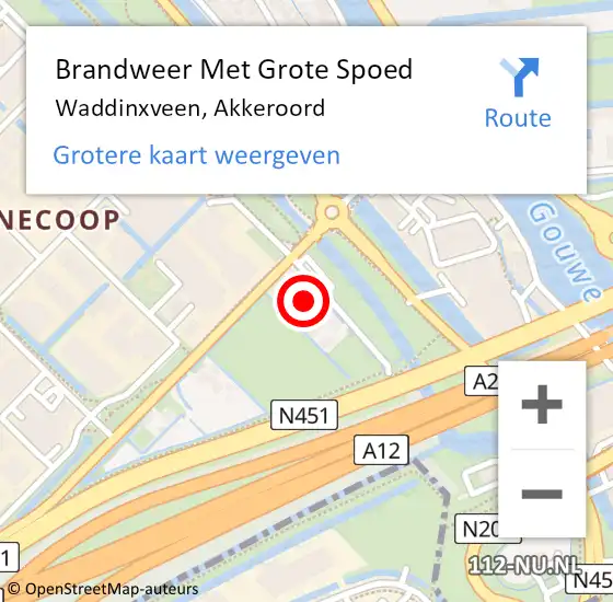 Locatie op kaart van de 112 melding: Brandweer Met Grote Spoed Naar Waddinxveen, Akkeroord op 6 maart 2024 13:08