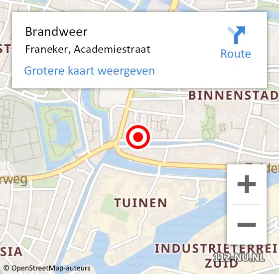 Locatie op kaart van de 112 melding: Brandweer Franeker, Academiestraat op 6 maart 2024 13:17