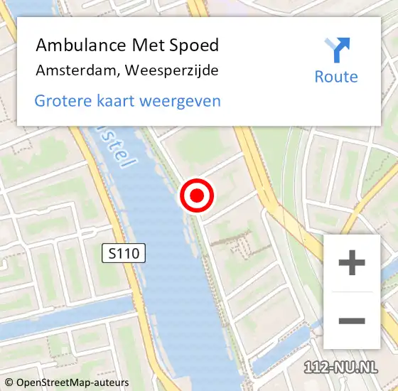 Locatie op kaart van de 112 melding: Ambulance Met Spoed Naar Amsterdam, Weesperzijde op 6 maart 2024 13:46