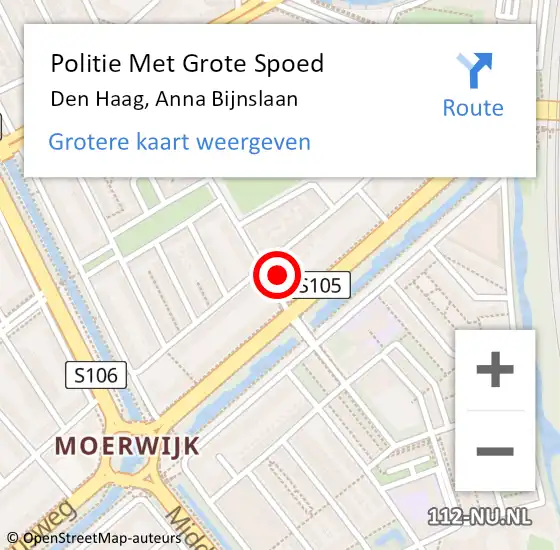 Locatie op kaart van de 112 melding: Politie Met Grote Spoed Naar Den Haag, Anna Bijnslaan op 6 maart 2024 13:59