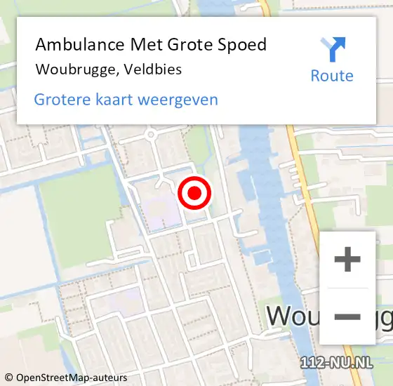 Locatie op kaart van de 112 melding: Ambulance Met Grote Spoed Naar Woubrugge, Veldbies op 28 september 2014 09:21