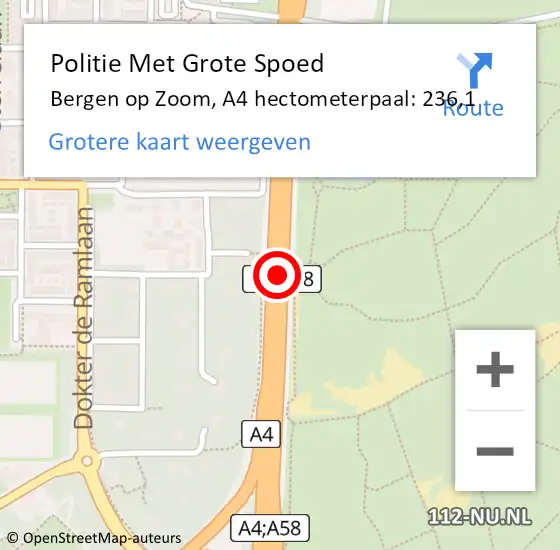 Locatie op kaart van de 112 melding: Politie Met Grote Spoed Naar Bergen op Zoom, A4 hectometerpaal: 236,1 op 6 maart 2024 14:43