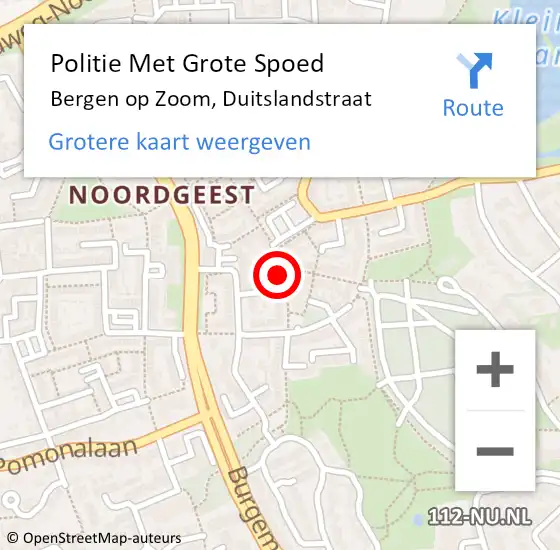 Locatie op kaart van de 112 melding: Politie Met Grote Spoed Naar Bergen op Zoom, Duitslandstraat op 6 maart 2024 14:59