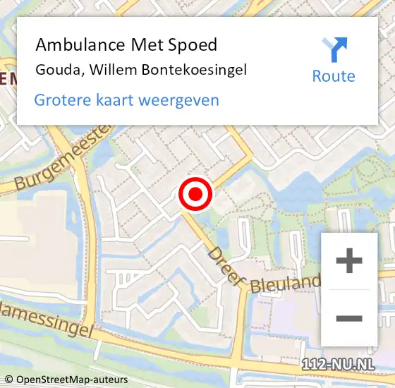 Locatie op kaart van de 112 melding: Ambulance Met Spoed Naar Gouda, Willem Bontekoesingel op 6 maart 2024 15:13
