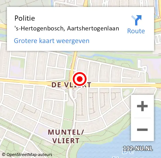 Locatie op kaart van de 112 melding: Politie 's-Hertogenbosch, Aartshertogenlaan op 6 maart 2024 15:23