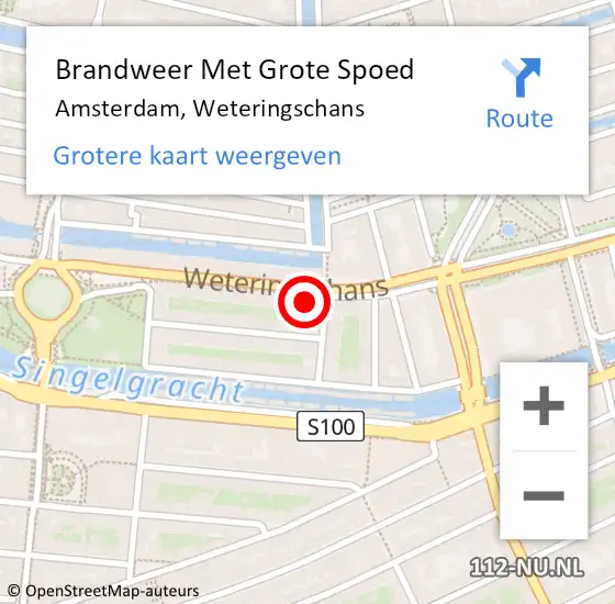 Locatie op kaart van de 112 melding: Brandweer Met Grote Spoed Naar Amsterdam, Weteringschans op 6 maart 2024 16:14