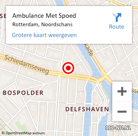 Locatie op kaart van de 112 melding: Ambulance Met Spoed Naar Rotterdam, Noordschans op 6 maart 2024 16:33