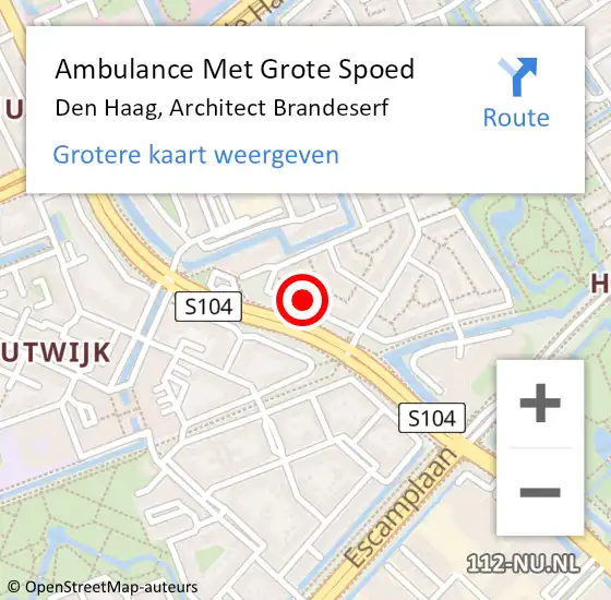 Locatie op kaart van de 112 melding: Ambulance Met Grote Spoed Naar Den Haag, Architect Brandeserf op 6 maart 2024 16:40