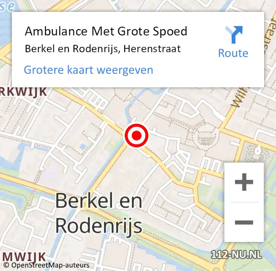 Locatie op kaart van de 112 melding: Ambulance Met Grote Spoed Naar Berkel en Rodenrijs, Herenstraat op 6 maart 2024 16:42