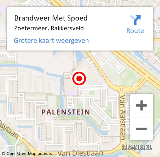 Locatie op kaart van de 112 melding: Brandweer Met Spoed Naar Zoetermeer, Rakkersveld op 6 maart 2024 17:03