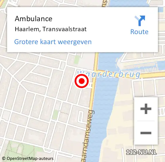 Locatie op kaart van de 112 melding: Ambulance Haarlem, Transvaalstraat op 6 maart 2024 17:05