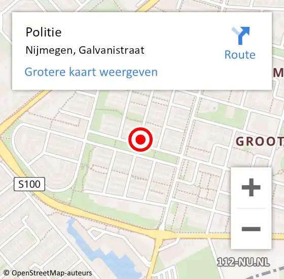 Locatie op kaart van de 112 melding: Politie Nijmegen, Galvanistraat op 6 maart 2024 17:26