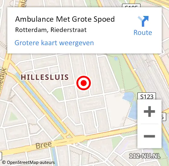 Locatie op kaart van de 112 melding: Ambulance Met Grote Spoed Naar Rotterdam, Riederstraat op 6 maart 2024 17:46