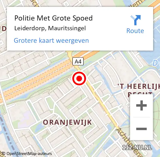 Locatie op kaart van de 112 melding: Politie Met Grote Spoed Naar Leiderdorp, Mauritssingel op 6 maart 2024 17:49