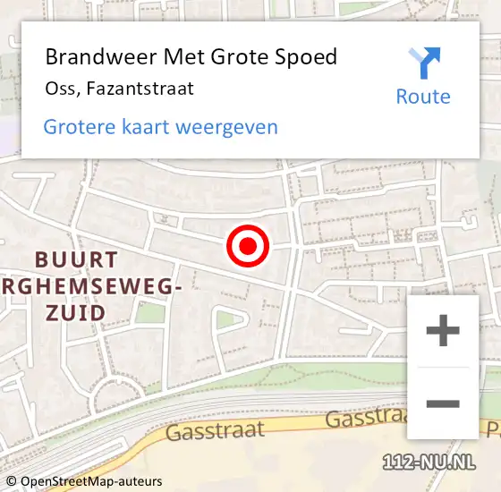 Locatie op kaart van de 112 melding: Brandweer Met Grote Spoed Naar Oss, Fazantstraat op 6 maart 2024 17:53