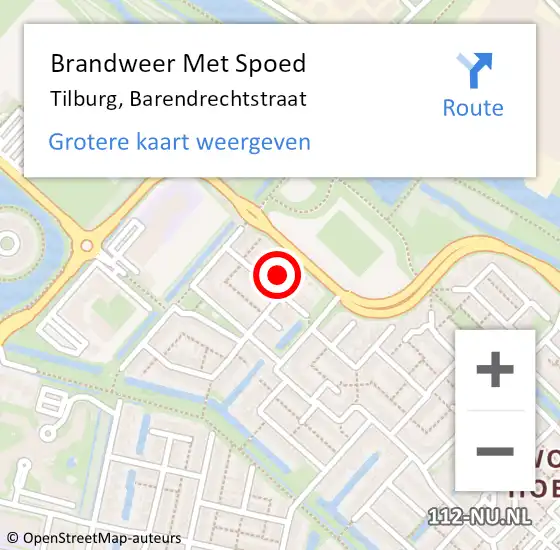 Locatie op kaart van de 112 melding: Brandweer Met Spoed Naar Tilburg, Barendrechtstraat op 6 maart 2024 18:42