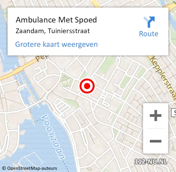 Locatie op kaart van de 112 melding: Ambulance Met Spoed Naar Zaandam, Tuiniersstraat op 6 maart 2024 19:17