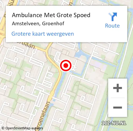 Locatie op kaart van de 112 melding: Ambulance Met Grote Spoed Naar Amstelveen, Groenhof op 6 maart 2024 19:29