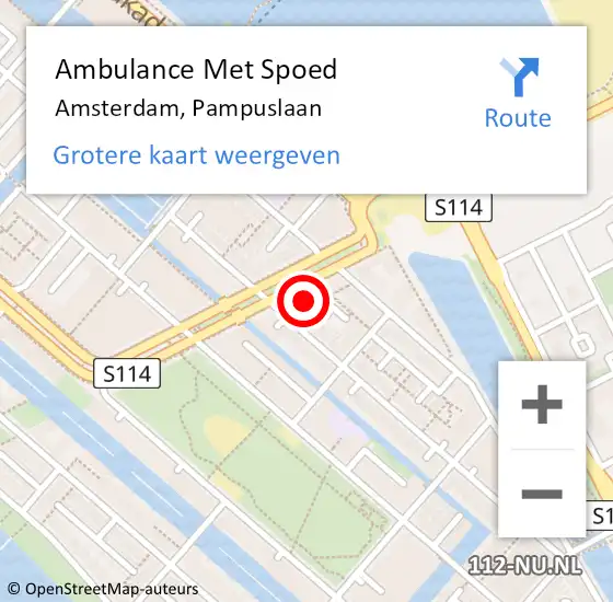 Locatie op kaart van de 112 melding: Ambulance Met Spoed Naar Amsterdam, Pampuslaan op 6 maart 2024 19:30