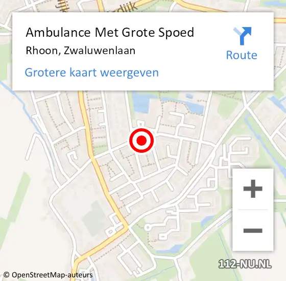 Locatie op kaart van de 112 melding: Ambulance Met Grote Spoed Naar Rhoon, Zwaluwenlaan op 6 maart 2024 19:51