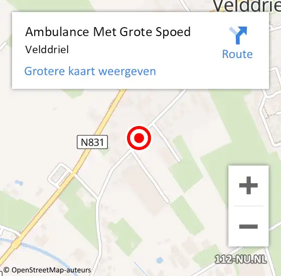 Locatie op kaart van de 112 melding: Ambulance Met Grote Spoed Naar Velddriel op 6 maart 2024 20:23