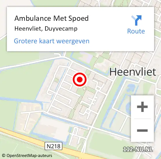 Locatie op kaart van de 112 melding: Ambulance Met Spoed Naar Heenvliet, Duyvecamp op 6 maart 2024 21:27