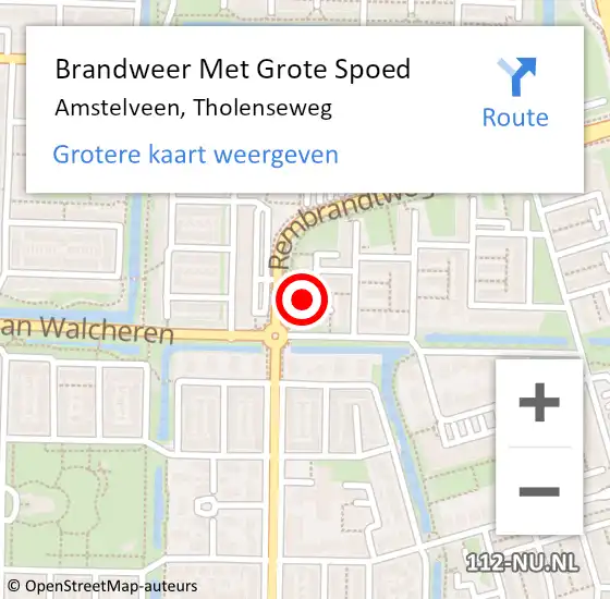 Locatie op kaart van de 112 melding: Brandweer Met Grote Spoed Naar Amstelveen, Tholenseweg op 6 maart 2024 22:35