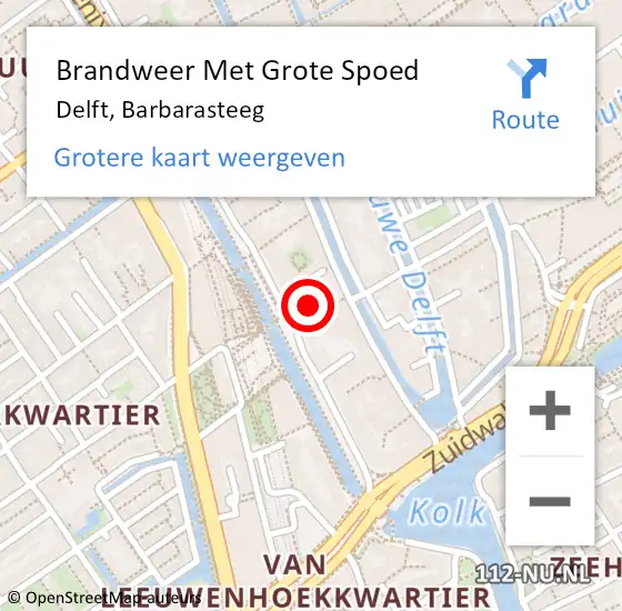 Locatie op kaart van de 112 melding: Brandweer Met Grote Spoed Naar Delft, Barbarasteeg op 6 maart 2024 22:43