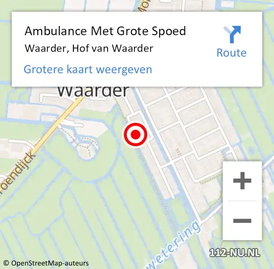 Locatie op kaart van de 112 melding: Ambulance Met Grote Spoed Naar Waarder, Hof van Waarder op 6 maart 2024 23:22