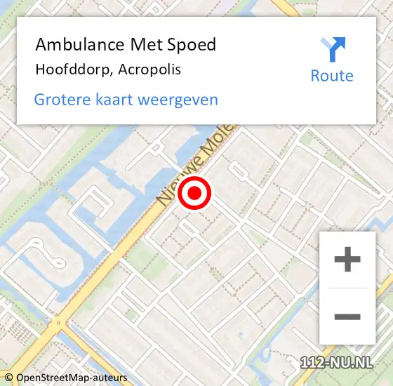 Locatie op kaart van de 112 melding: Ambulance Met Spoed Naar Hoofddorp, Acropolis op 6 maart 2024 23:33