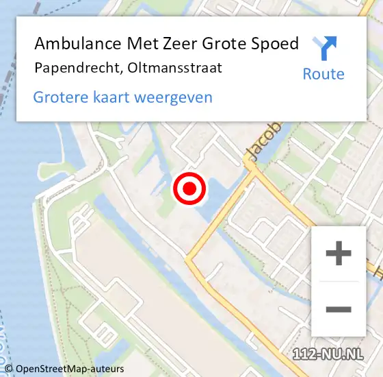 Locatie op kaart van de 112 melding: Ambulance Met Zeer Grote Spoed Naar Papendrecht, Oltmansstraat op 7 maart 2024 02:18