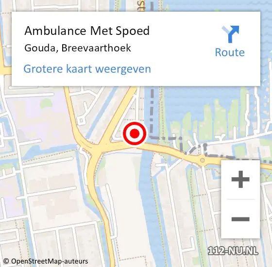 Locatie op kaart van de 112 melding: Ambulance Met Spoed Naar Gouda, Breevaarthoek op 7 maart 2024 05:44