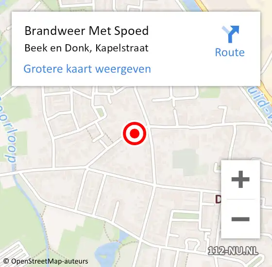 Locatie op kaart van de 112 melding: Brandweer Met Spoed Naar Beek en Donk, Kapelstraat op 7 maart 2024 05:51