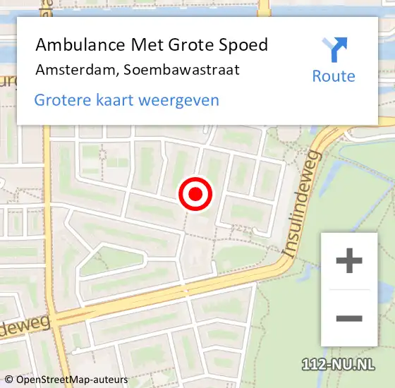 Locatie op kaart van de 112 melding: Ambulance Met Grote Spoed Naar Amsterdam, Soembawastraat op 7 maart 2024 06:02
