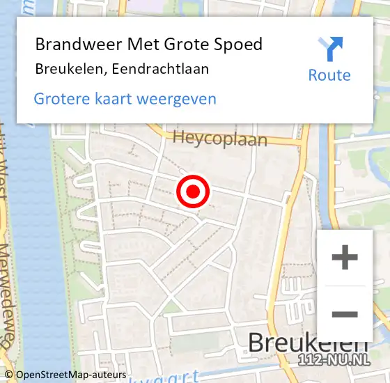 Locatie op kaart van de 112 melding: Brandweer Met Grote Spoed Naar Breukelen, Eendrachtlaan op 15 oktober 2013 22:22