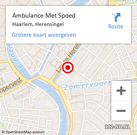 Locatie op kaart van de 112 melding: Ambulance Met Spoed Naar Haarlem, Herensingel op 7 maart 2024 08:04